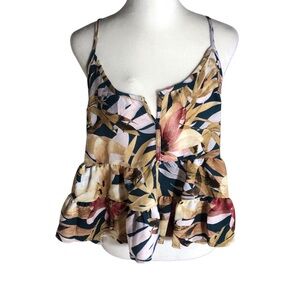 Midnight Bakery tropical print ruffle hi low tank top Sz Medium